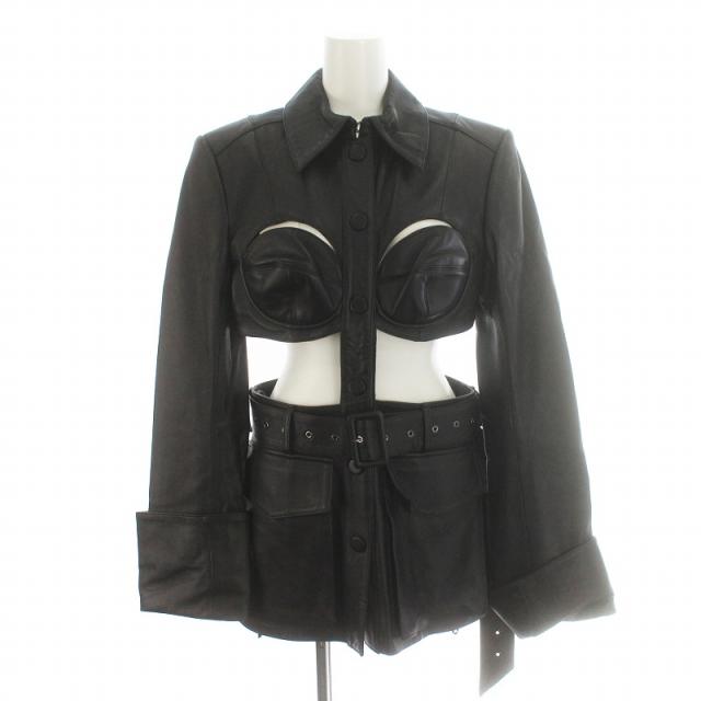 中古】未使用品 エイチ&エム H&M rokh カットアウトレザージャケット 