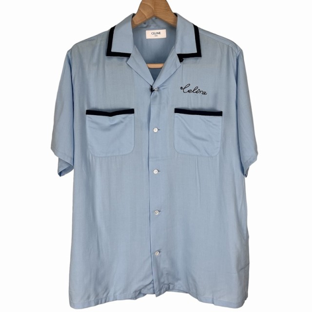 【中古】未使用品 セリーヌ CELINE 21SS ルーズボーリングシャツ Loose Bowling Shirt 半袖シャツ 36 青 2C516852C