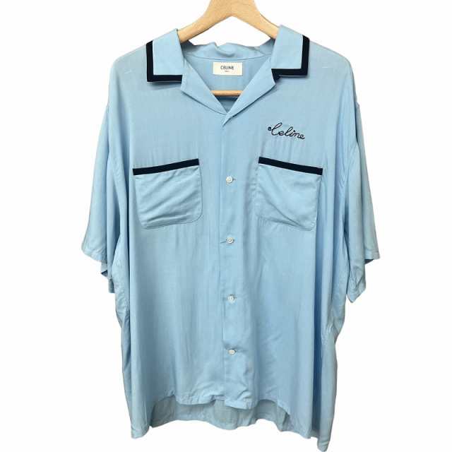 【中古】未使用品 セリーヌ CELINE 21SS ルーズボーリングシャツ Loose Bowling Shirt 半袖シャツ 42 XS 青 2C516852C