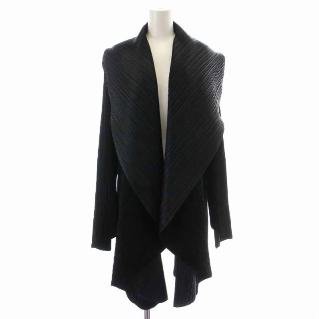 【中古】イッセイミヤケ ISSEY MIYAKE プリーツジャケット ミドル丈 変形 燕尾 M 黒 ブラック JG33460 レディース