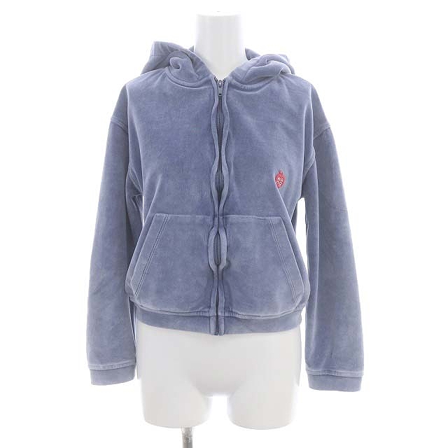 【中古】アレキサンダーワン ALEXANDER WANG ジップアップ ベロアパーカー ショート丈 ロゴ XS 水色の通販は
