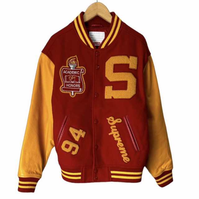 【中古】シュプリーム SUPREME Team Varsity Jacket スタジャン スタジアム ジャンパー 赤 オレンジ S ■AL メンズ