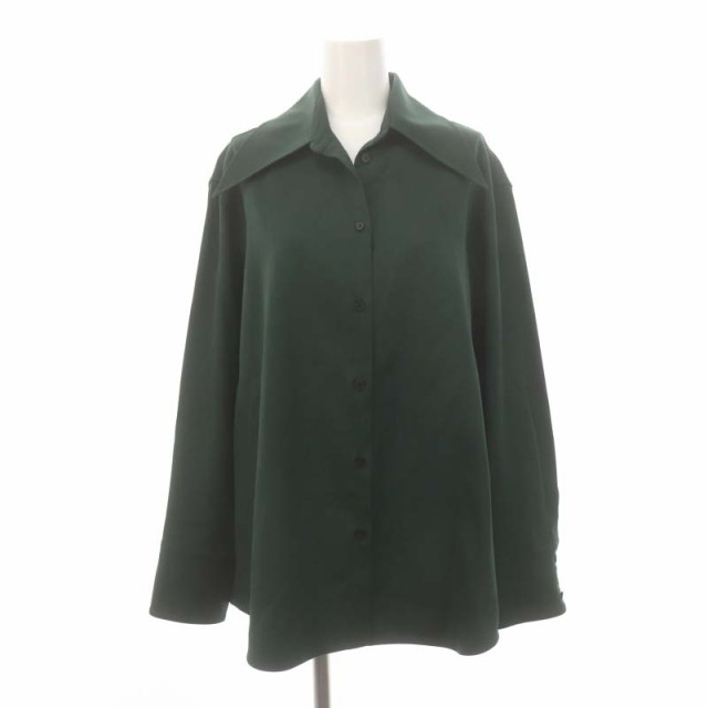 【中古】ジルサンダー JIL SANDER ウール ポインテッドカラー シャツ ブラウス 長袖 前開き 32 緑 JSPT602605