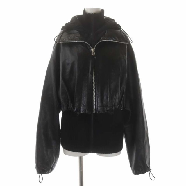 【中古】ボッテガヴェネタ SHINY LEATHER FULL-ZIP CARDIGAN カーディガンジャケット 2点セット XS 黒 レディース