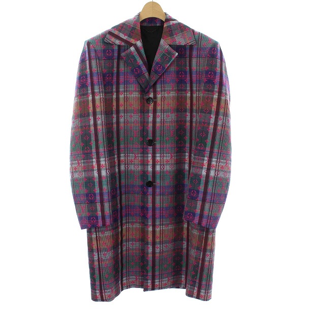 【中古】ルイヴィトン 21SS ヴァージルアブロー モノグラム カーコート チェスターコート アウター  マドラスチェック の通販は