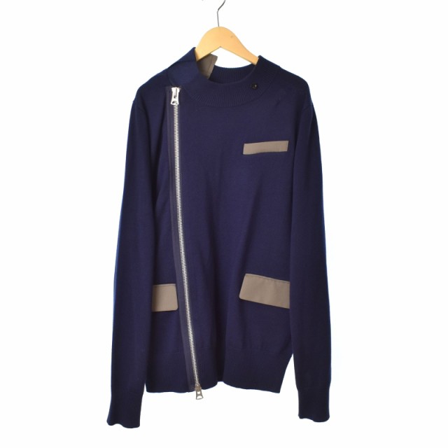 【中古】サカイ sacai 21AW Wool Knit Suiting Jacket 再構築 ドッキング ニット ジャケット ウール 2 紺 ネイビー の通販は