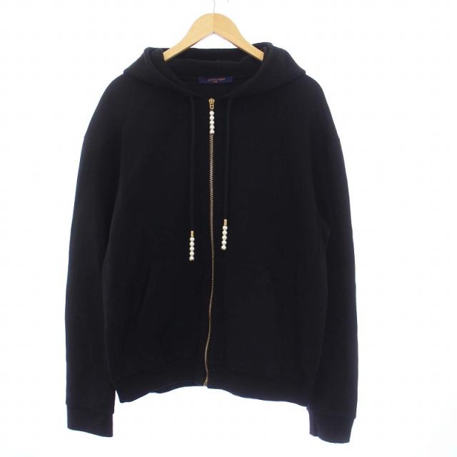 【中古】LOUIS VUITTON 24SS エンブロイダードジップジャージーフーディ パーカー 長袖 ロゴ刺繍 XL 黒 RM241 CFJ HQYの通販は