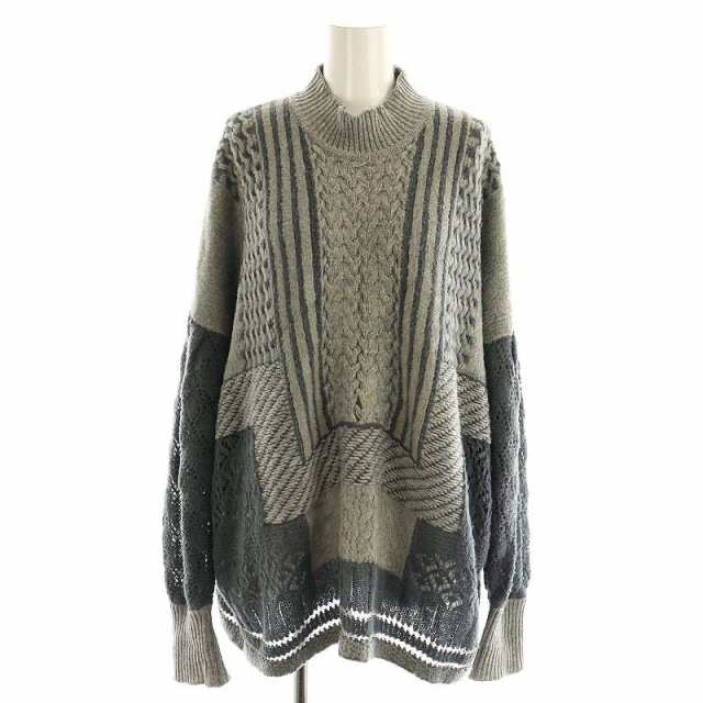【中古】マメクロゴウチ Mixed Cable Knit Pullover ニット セーター モックネック 長袖 2 グレー MM19AW-KN505の通販は 15,800円