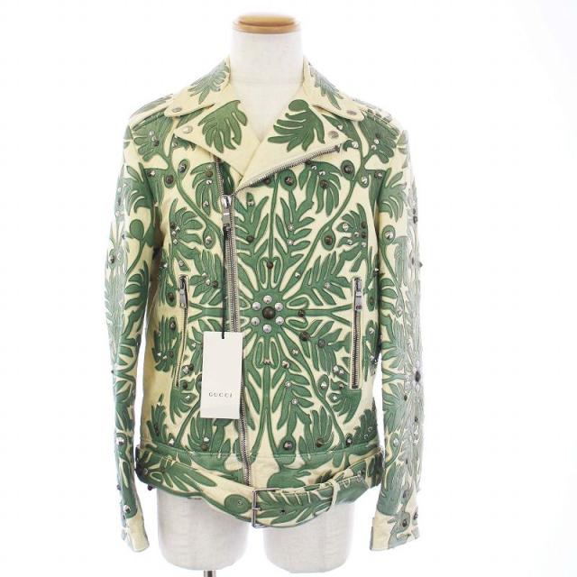 【中古】GUCCI 17SS ランウェイモデル ボタニカルレザージャケット ライダースジャケット 46 S アイボリー 462144の通販は