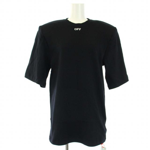【中古】オフホワイト 2021年製 Shoulder Pads Tee Tシャツ カットソー 五分袖 肩パット入 ロゴ 40 L 黒 レディース