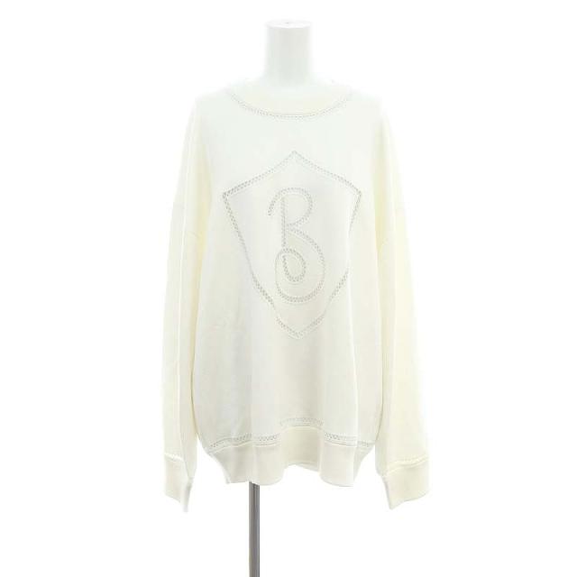 【中古】バーバリー BURBERRY ロゴデザインニットプルオーバー カットソー 長袖 M ホワイト /NR ■OS ■SH レディース