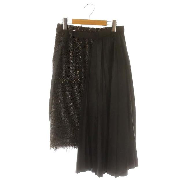 【中古】未使用品 サカイ sacai ツイード プリーツ ドッキングスカート ロング 2 黒 ブラック /DF ■OS レディースの通販は 23,100円