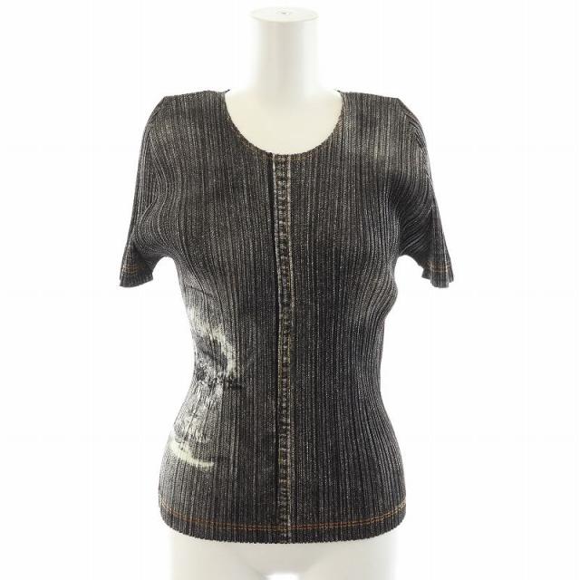 【中古】プリーツプリーズ PLEATS PLEASE プリーツ デニム転写Tシャツシャツ カットソー 半袖 ラウンドカラー デニム柄 XL ■GY18 /MWの通販は