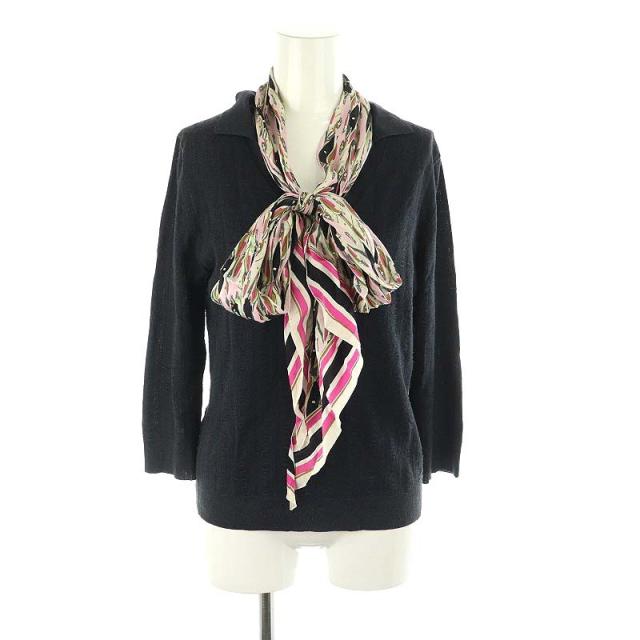 【中古】ルイヴィトン LOUIS VUITTON スカーフ付き ニット セーター 長袖 プルオーバー  S 紺 ネイビー