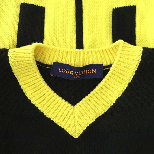 【中古】ルイヴィトン LVインタルシアフットボールニット セーター 長袖 Vネック ウール XS 黒 黄色 HMN86W メンズ 中古】ルイヴィトン LVインタルシアフットボールニット セーター 長袖