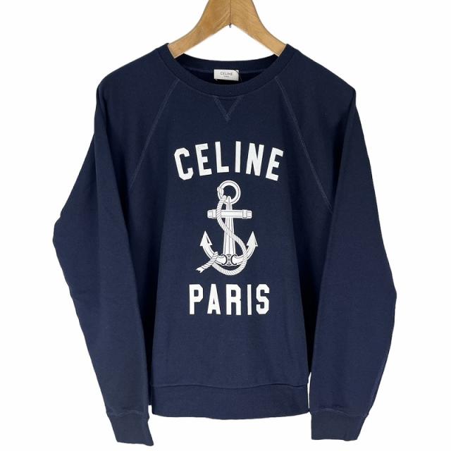 【中古】未使用品 セリーヌ CELINE アンカー プリント スウェット ANCHOR CASHMIRE SWEATER XL セーター 紺 2Y244450I