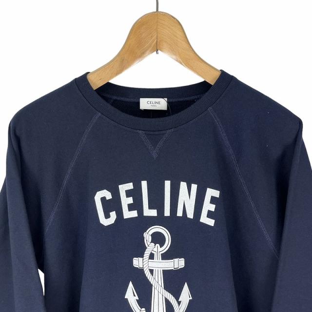 【中古】未使用品 セリーヌ CELINE アンカー プリント スウェット ANCHOR CASHMIRE SWEATER XL セーター 紺 2Y244450I