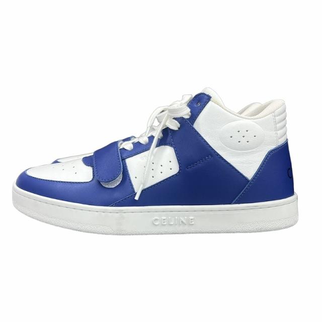 【中古】未使用品 セリーヌ CELINE 22SS ミッド スニーカー CT-02 Mid Sneaker Scratch Calfskin 41 ホワイト ブルー