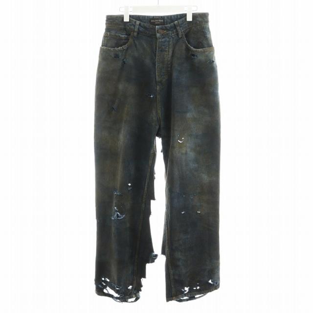 【中古】バレンシアガ BALENCIAGA UNISEX スーパーデストロイ加工 バギーデニムパンツ ジーンズ ジーパン XS 青