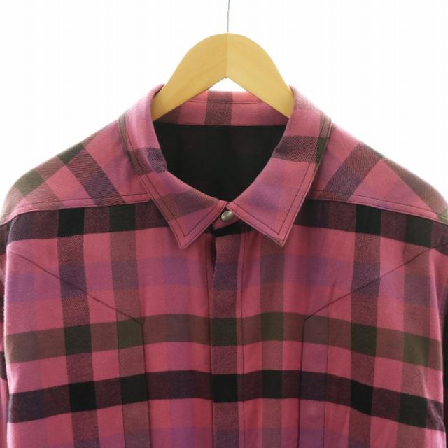 【中古】リックオウエンス Rick Owens 23SS シャツ 長袖 チェック柄 コットン IT50 XL ピンク 黒 RU01C4240-CPJP2_4