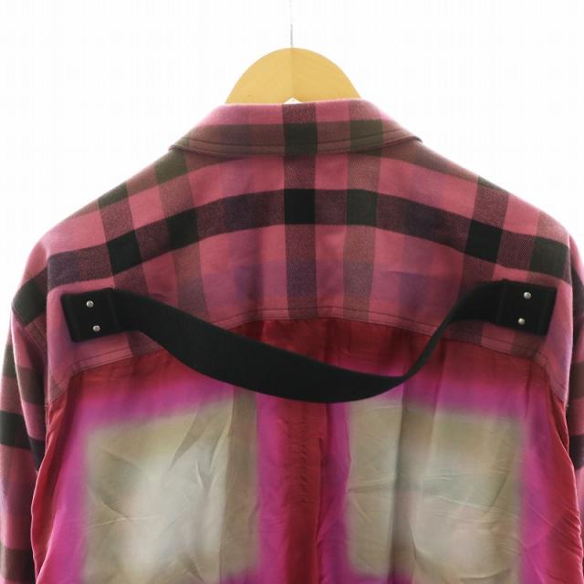 【中古】リックオウエンス Rick Owens 23SS シャツ 長袖 チェック柄 コットン IT50 XL ピンク 黒 RU01C4240-CPJP2_6