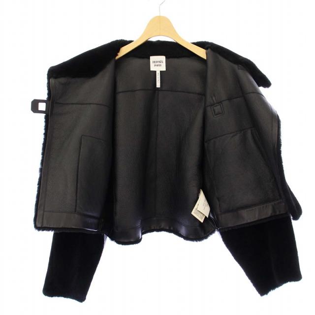 【中古】エルメス HERMES 23AW ムートンジャケット アウター クロップド丈 36 ブラック 3H1204D5 /KH ■KH レディース 中古】エルメス HERMES 23AW ムートンジャケット アウター クロップド