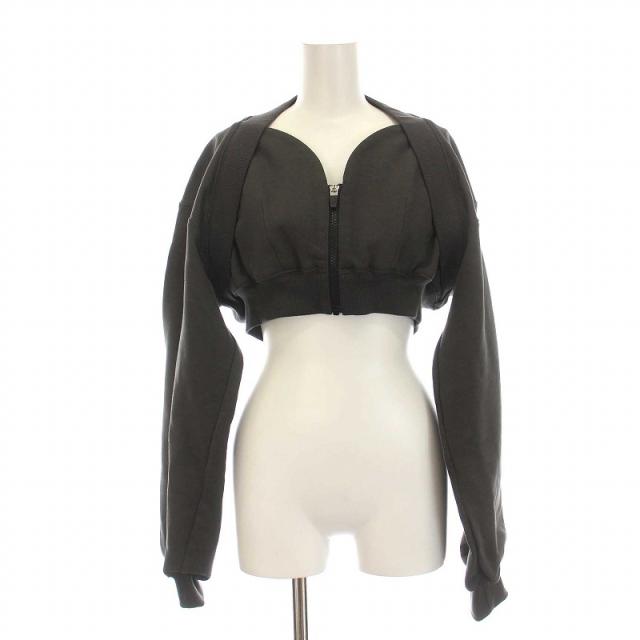【中古】KISHIDAMIKI cropped sweat zip top クロップドトップス スウェット ジップアップ ショート丈 長袖 F グレー