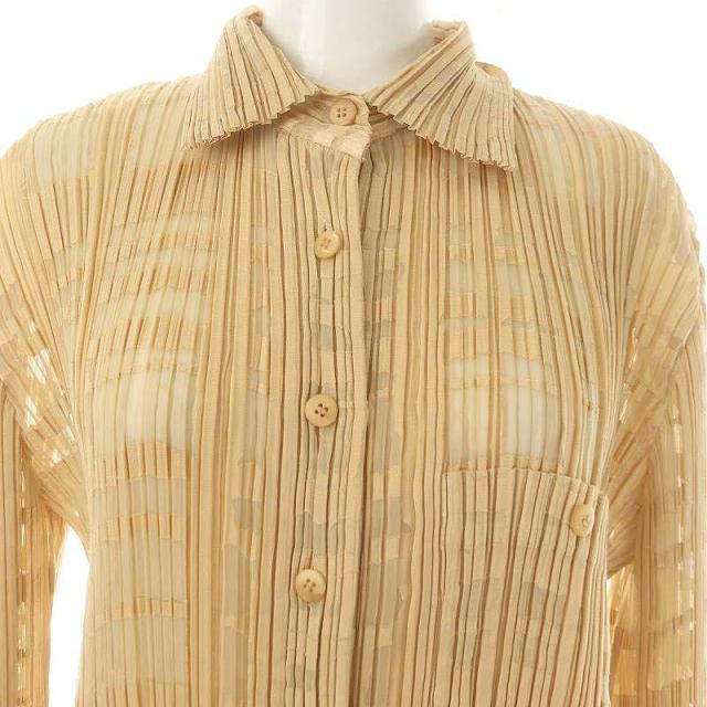 80'S.90'S ISSEY MIYAKE プリーツ長袖シャツ ベージュ ISSEY MIYAKE イッセイミヤケメンISSEY MEN シワプリーツ長袖