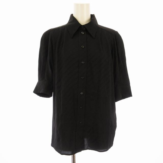 【中古】ジバンシィ GIVENCHY シャツ ブラウス 絹 シルク 半袖 シャドーストライプ ロゴ 総柄 34 黒 BW60PL12JB