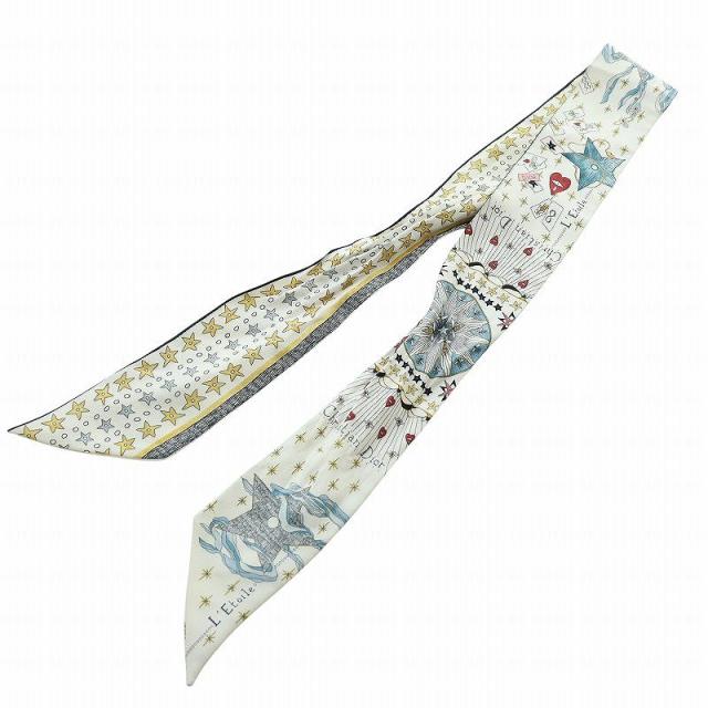 【中古】ディオール Dior l'etoile letoile ミッツァ スカーフ ロゴ レトワール 星 総柄 アイボリー 76MTA106I640