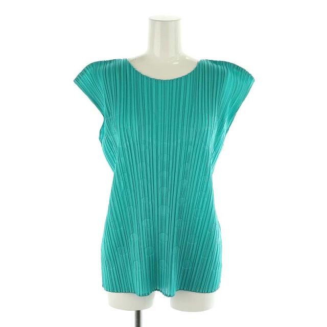 【中古】プリーツプリーズ 24SS SODA POP ノースリーブブラウス プルオーバー 総柄 プリーツ エメラルドグリーン