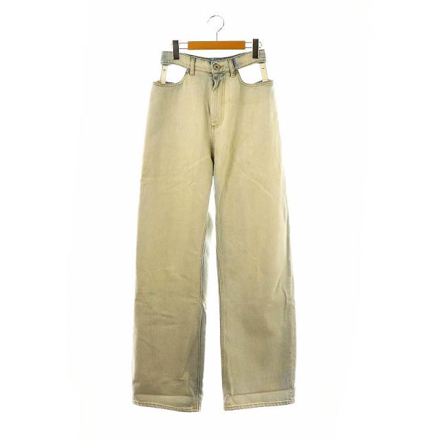 【中古】メゾンマルジェラ ウエストカットデザインデニムパンツ ジーンズ ワイド ジッパーフライ 40 ライトブルー