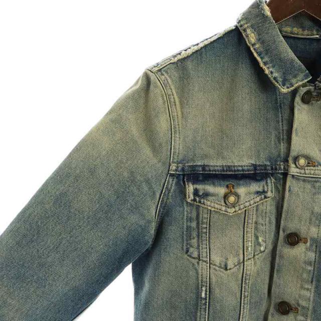 【中古】SAINT LAURENT PARIS ヴィンテージ 2019年製 デストロイド デニムジャケット Gジャン 長袖 ダメージ加工 S 青_2