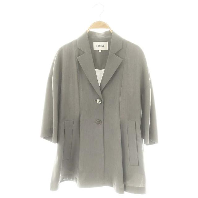 【中古】エンフォルド ENFOLD 24SS ボックスジャケット BOX JACKET ブレザー シングル 七分袖 スリット 36 S グレー