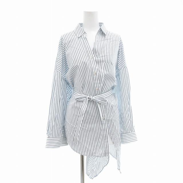 【中古】エンフォルド ENFOLD 20SS シャツ ブラウス ストライプ アシンメトリー 長袖 38 M 白 ライトブルー