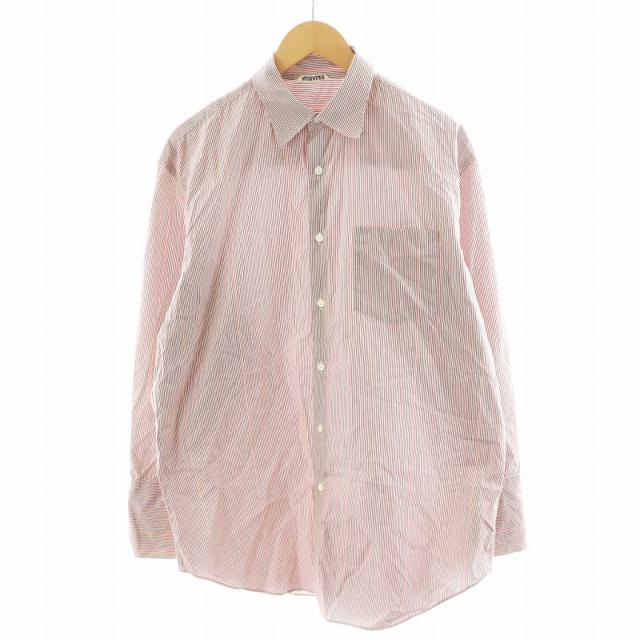 【中古】オーラリー AURALEE 23SS FINX STRIPE SHIRT シャツ 長袖 ストライプ 1 赤 レッド A23SS01DS /AN31 メンズ