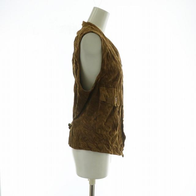 【中古】未使用品 イッセイミヤケ ISSEY MIYAKE Vest ベスト ジレ ベロア プリーツ加工 M 茶色 ブラウン IM41-FE901_1