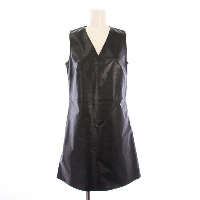 【中古】メゾンマルジェラ 4 Maison Margiela 4 ワンピース ひざ丈 ノースリーブ Vネック フェイクレザー 無地 40