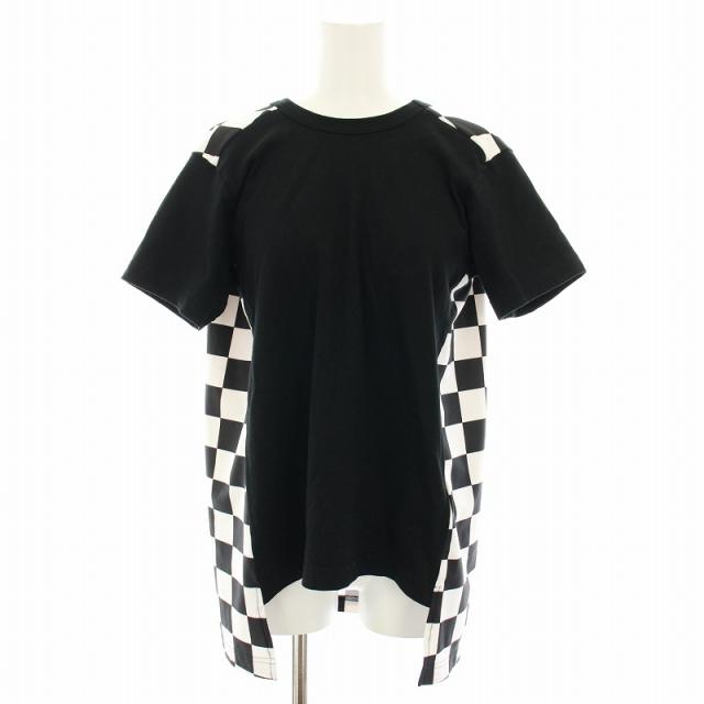 【中古】コムデギャルソン COMME des GARCONS AD2021 Tシャツ カットソー 半袖 ブロックチェック柄 XS 黒 白 GH-T020
