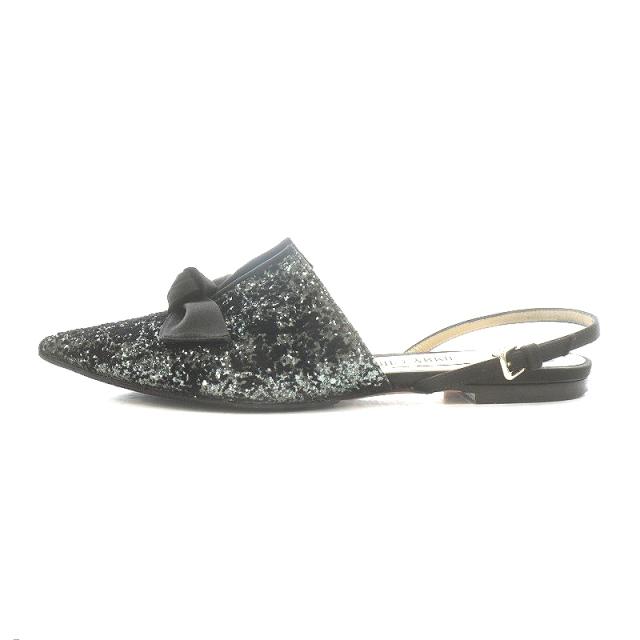 【中古】ジミーチュウ JIMMY CHOO ミュール ストラップ ポインテッドトゥ リボン グリッター 36 23.0cm 黒 ブラック