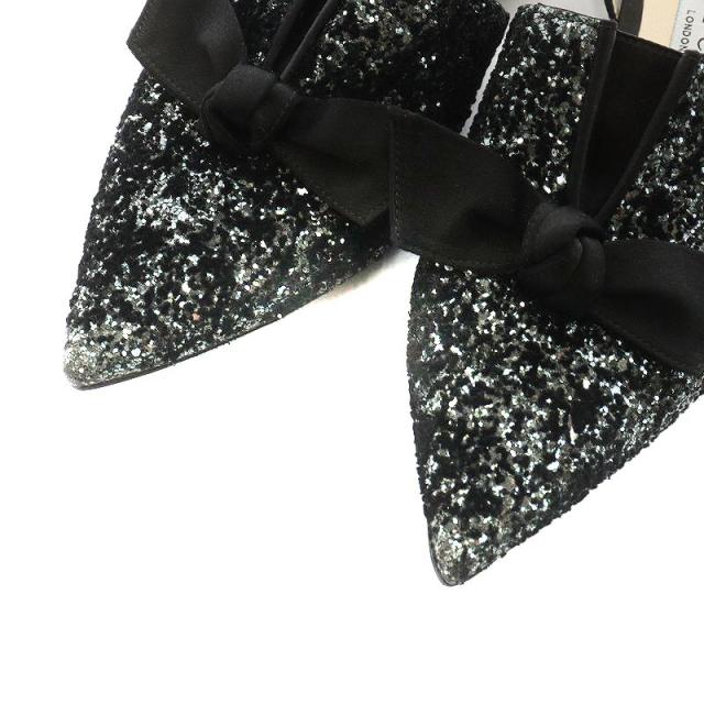 【中古】ジミーチュウ JIMMY CHOO ミュール ストラップ ポインテッドトゥ リボン グリッター 36 23.0cm 黒 ブラック