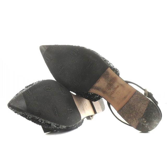 【中古】ジミーチュウ JIMMY CHOO ミュール ストラップ ポインテッドトゥ リボン グリッター 36 23.0cm 黒 ブラック