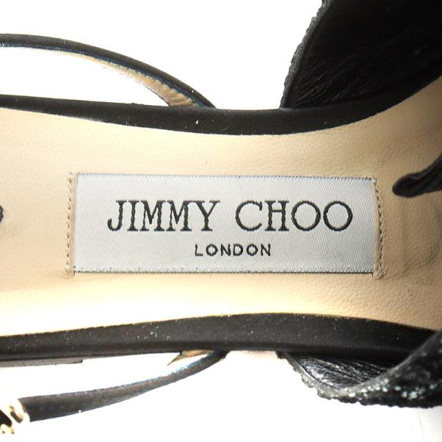 【中古】ジミーチュウ JIMMY CHOO ミュール ストラップ ポインテッドトゥ リボン グリッター 36 23.0cm 黒 ブラック