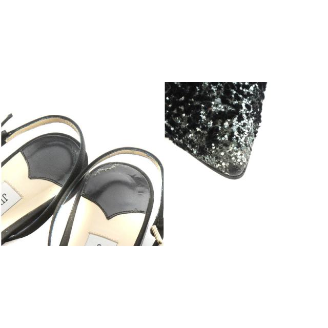【中古】ジミーチュウ JIMMY CHOO ミュール ストラップ ポインテッドトゥ リボン グリッター 36 23.0cm 黒 ブラック