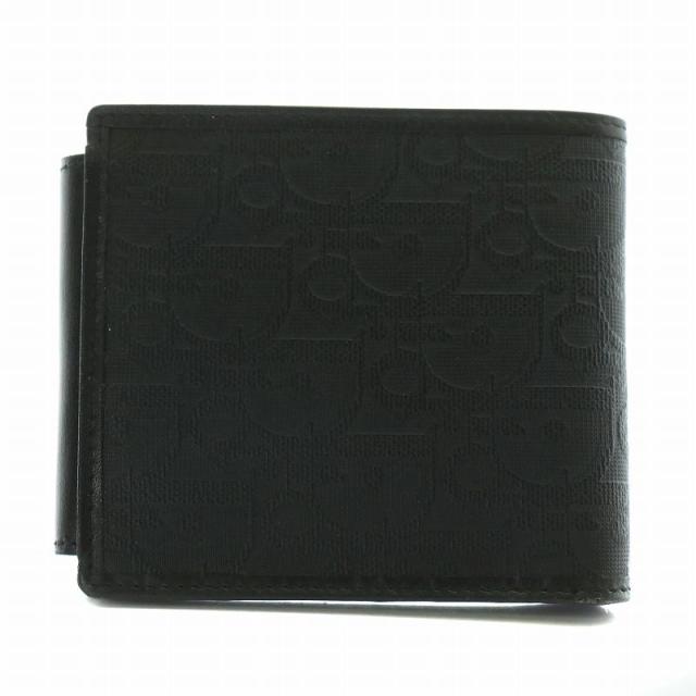 【中古】クリスチャンディオール Christian Dior 財布 二つ折り レザー トロッター柄 総柄 ゴールド金具 黒 ブラック_1