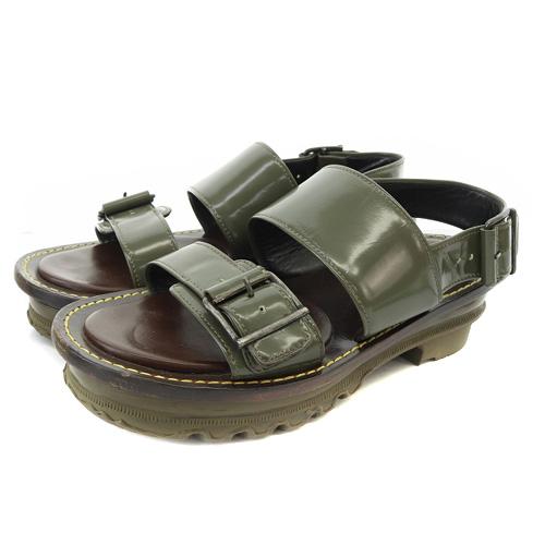 【中古】マルニ MARNI ストラップ サンダル レザー 37 24cm カーキ 緑 茶色 ブラウン /SR13 レディース
