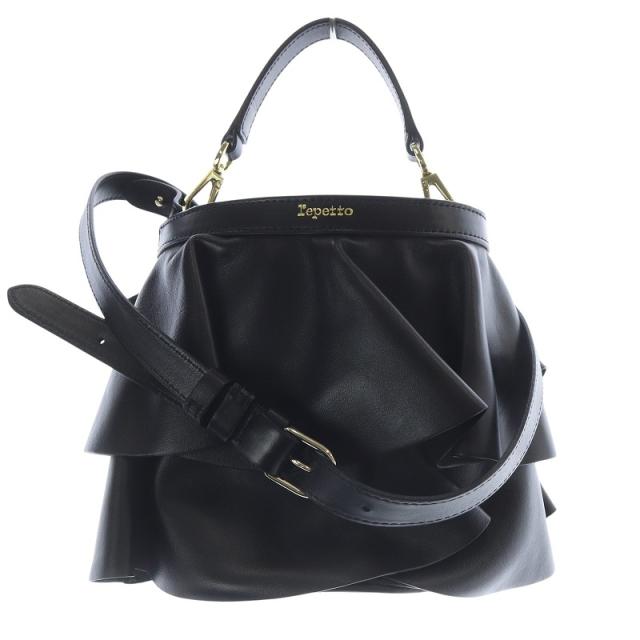 【中古】レペット Repetto 2way フリル クロスボディ ショルダーバッグ ハンドバッグ レザー 黒 ブラック /SR39