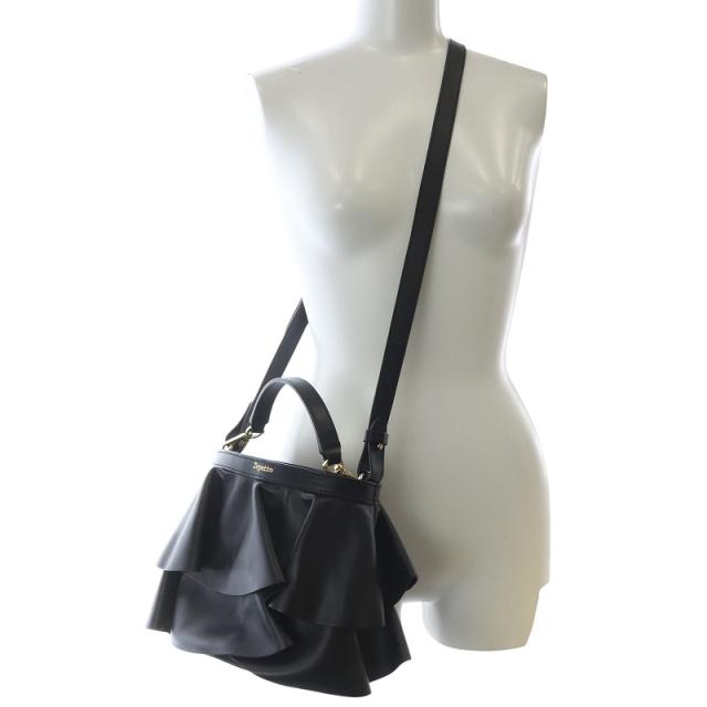 【中古】レペット Repetto 2way フリル クロスボディ ショルダーバッグ ハンドバッグ レザー 黒 ブラック /SR39