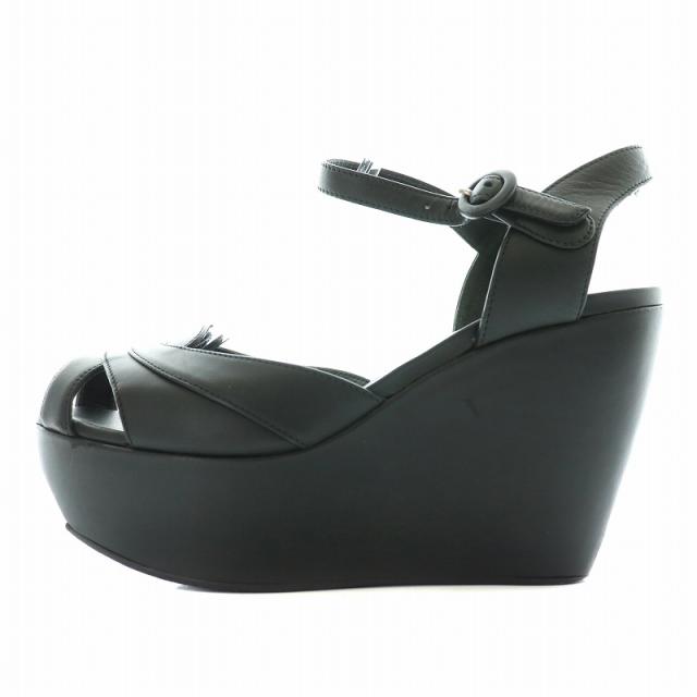 【中古】マルニ MARNI サンダル レザー ストラップ オープントゥ ウェッジソール プラットフォーム 37 24.0cm 黒