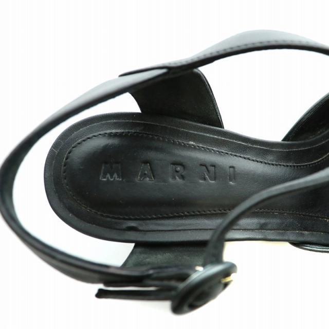 【中古】マルニ MARNI サンダル レザー ストラップ オープントゥ ウェッジソール プラットフォーム 37 24.0cm 黒